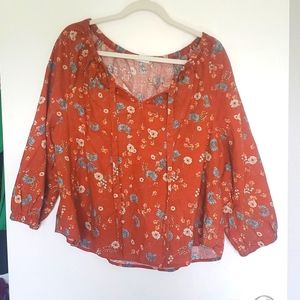 A.N.A. Orange Floral Blouse
